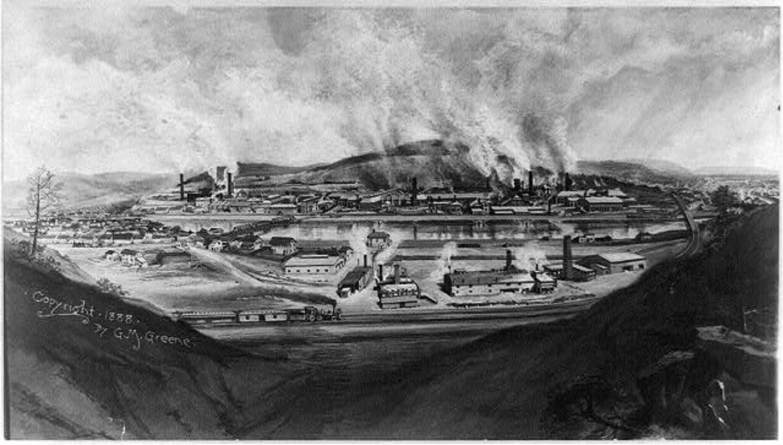 The Cambria Iron Works at Johnstown, Pennsylvania, photographed in 1888 — the year before the flood