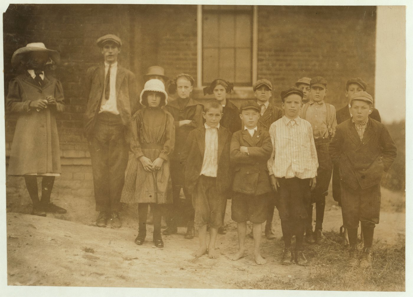 A group of children outside the public school at Kannapolis, photographed by Lewis Hine in 1912